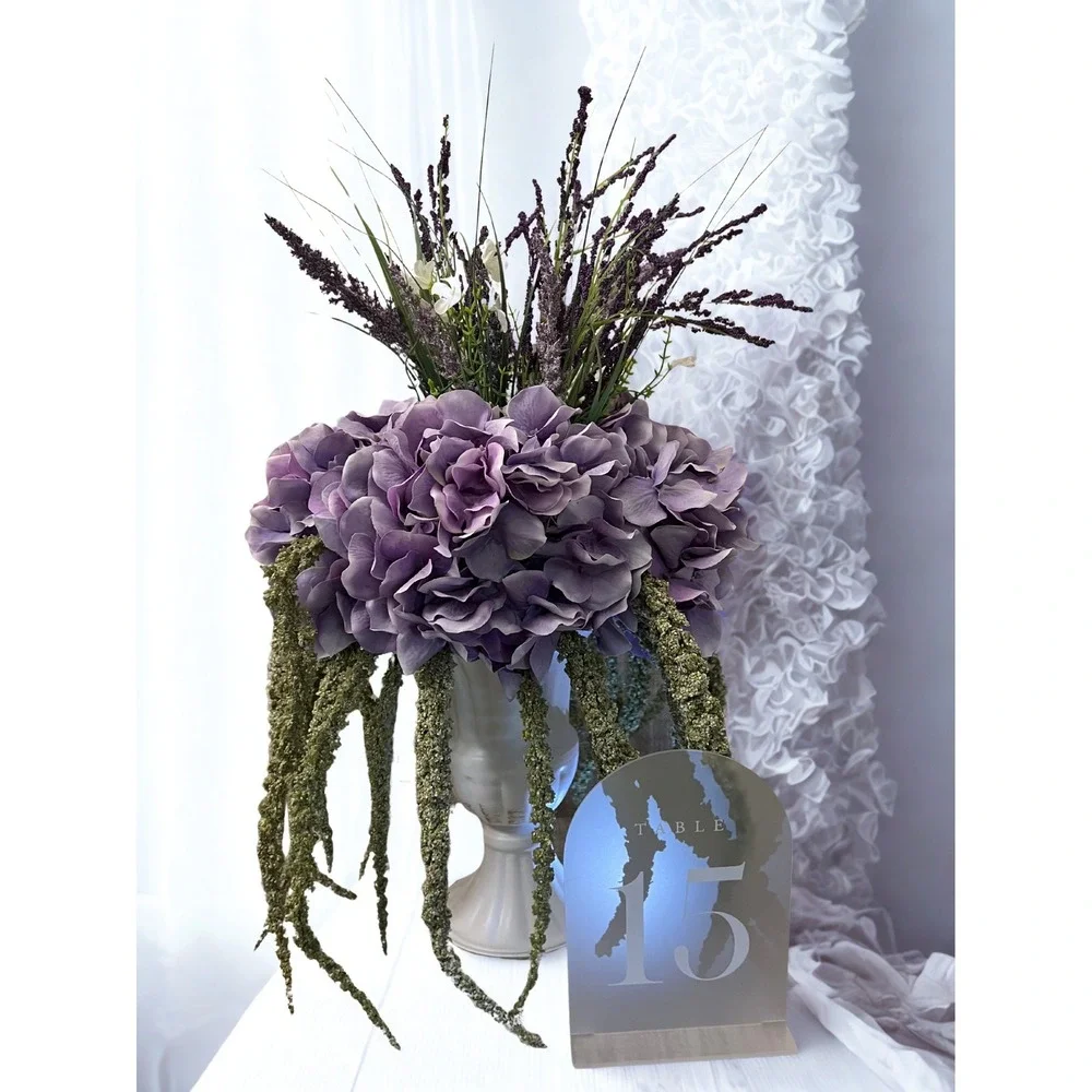 Purple Hydrangea Lavender Wedding Centerpiece Faux Floral Arrangement White Urn‎